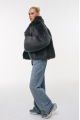 Short double-sided sheepskin coat in gray color made of cashmere lamb