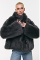 Short double-sided sheepskin coat in gray color made of cashmere lamb