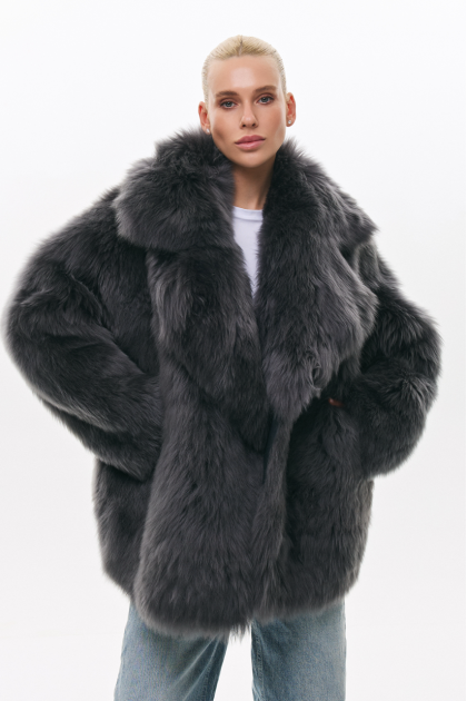Double-sided sheepskin coat in gray
