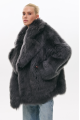 Reversible gray sheepskin coat made of natural cashmere lamb
