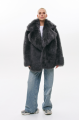 Reversible gray sheepskin coat made of natural cashmere lamb