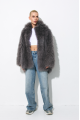 Stylish gray fur coat made of cashmere goat