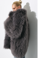 Stylish gray fur coat made of cashmere goat
