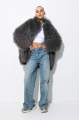 Stylish gray fur coat made of cashmere goat