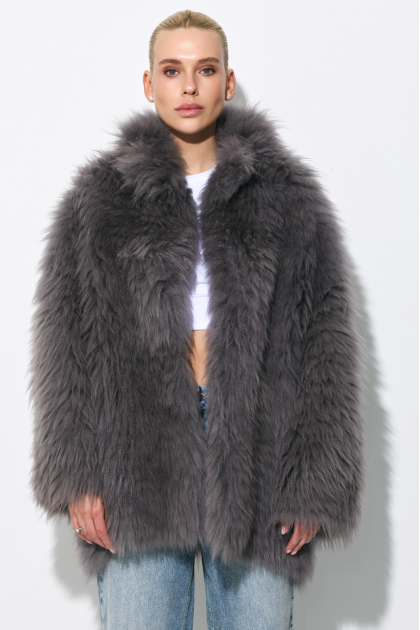 Gray cashmere goat fur coat