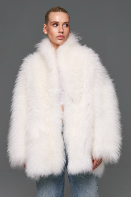Beige cashmere goat fur coat