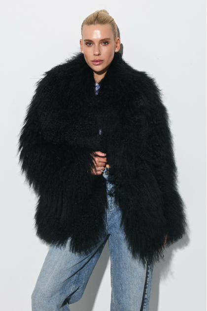Black llama fur coat