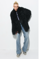 Women's natural llama fur coat in black