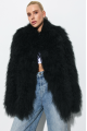 Women's natural llama fur coat in black