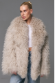Stylish fur coat made of natural llama in beige color