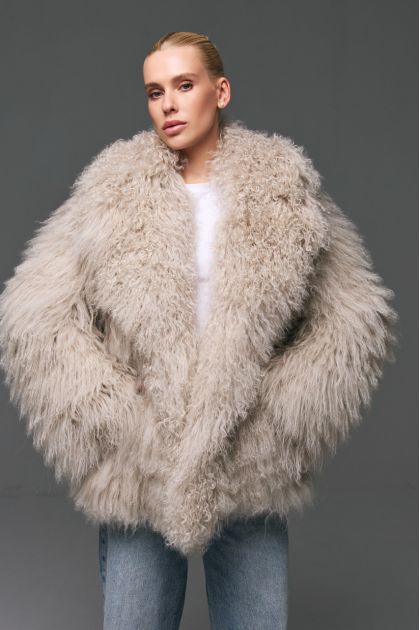 Beige llama fur coat