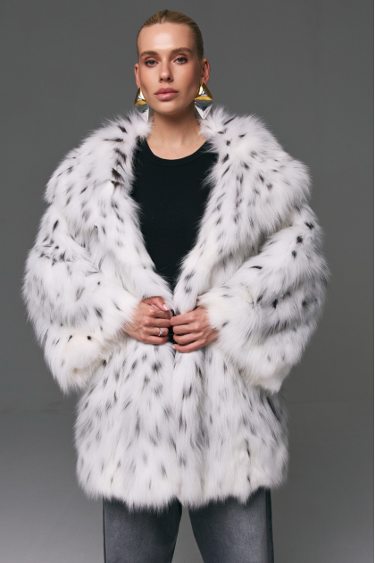 Fox fur coat with hood