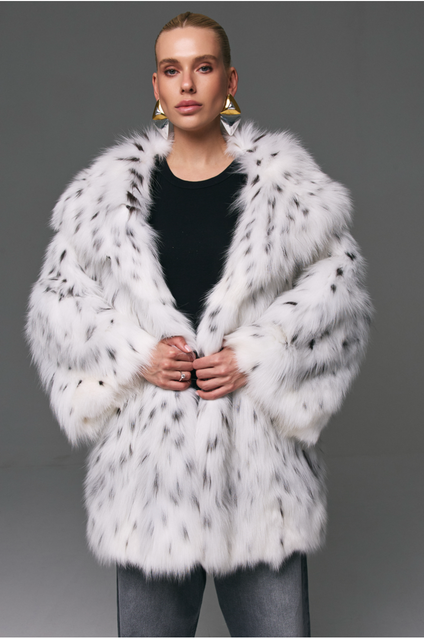 Women's white Canadian fox fur coat with hood