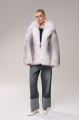 Stylish women's gray fox fur coat