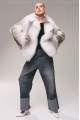 Stylish women's white fox fur coat with brown highlights