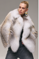 Stylish women's white fox fur coat with brown highlights