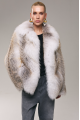 Stylish women's white fox fur coat with brown highlights