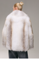 Stylish women's white fox fur coat with brown highlights