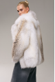 Stylish women's white fox fur coat with brown highlights