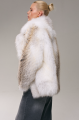 Stylish women's white fox fur coat with brown highlights