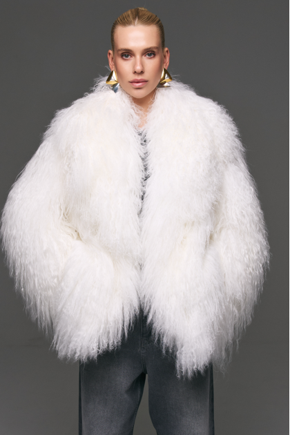 White llama fur coat