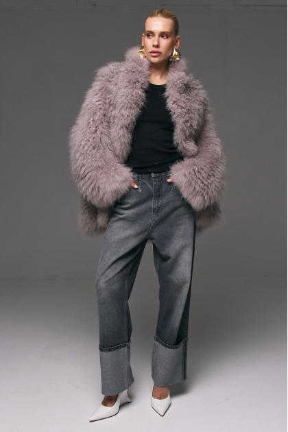 Gray cashmere goat fur coat