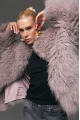 Women's fur coat made of natural cashmere goatskin in gray