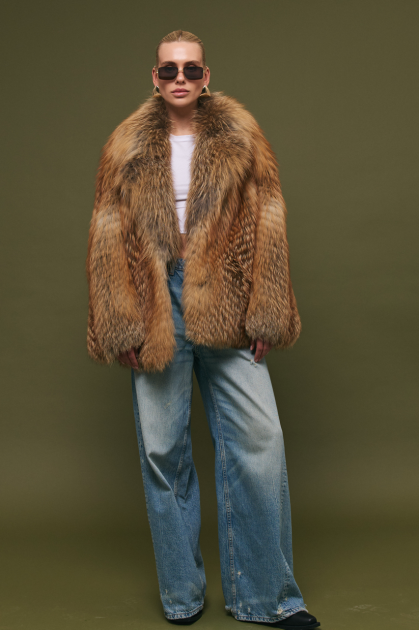 Brown fox fur coat
