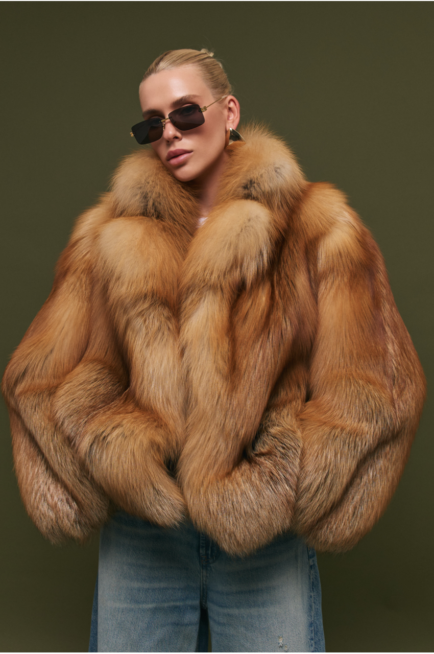 Stylish red fox fur coat