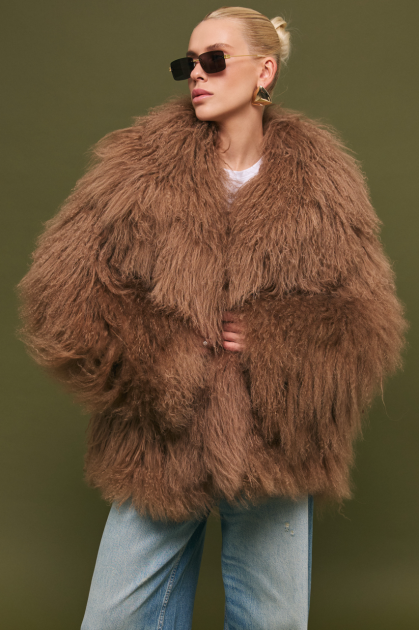 Brown llama fur coat