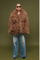 Women's brown fur coat made of natural llama fur