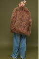 Women's brown fur coat made of natural llama fur