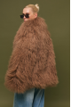Women's brown fur coat made of natural llama fur