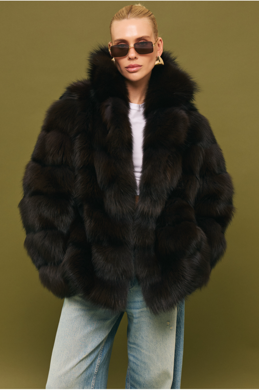 Women's dark chocolate fox fur coat