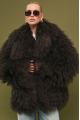 Women's chocolate-colored fur coat made of natural llama