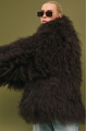 Women's chocolate-colored fur coat made of natural llama