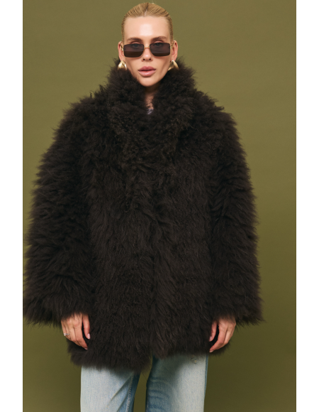 Chocolate-colored fur coat