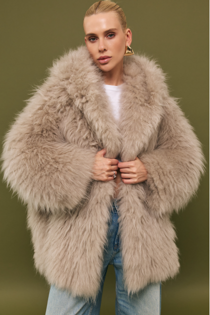 Beige cashmere goat fur coat