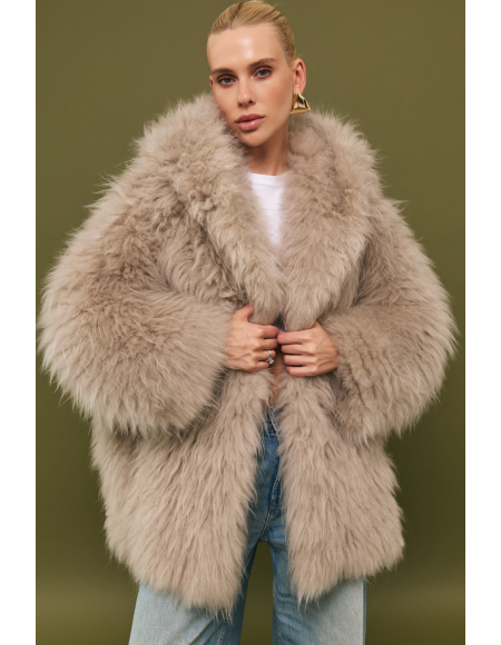 Beige cashmere goat fur coat