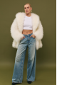 Natural cashmere goat fur coat in white