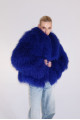 Stylish fur coat made of natural llama in blue