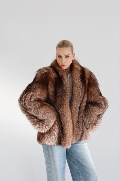 Women's brown fox fur coat