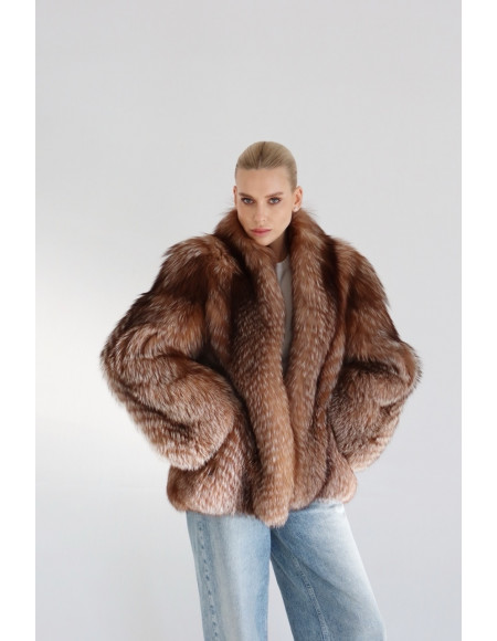 Women's brown fox fur coat