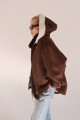 Chocolate-colored suede sheepskin coat with hood