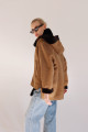 Brown suede sheepskin coat with hood