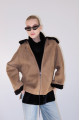 Brown suede sheepskin coat with hood