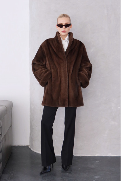 Chocolate-colored Canadian mink coat