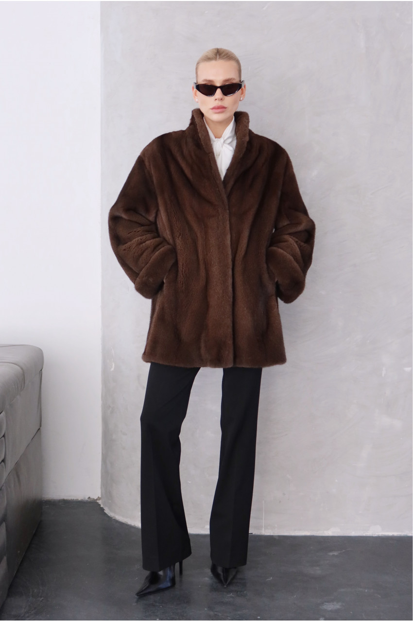 Chocolate-colored Canadian mink coat