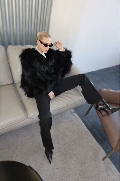 Black fox fur coat with knitted elements