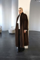 Long chocolate-colored Canadian mink coat